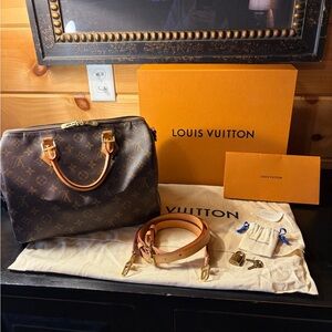 Louis Vuitton Monogram Speedy 30 Satchel in Brown & Tan